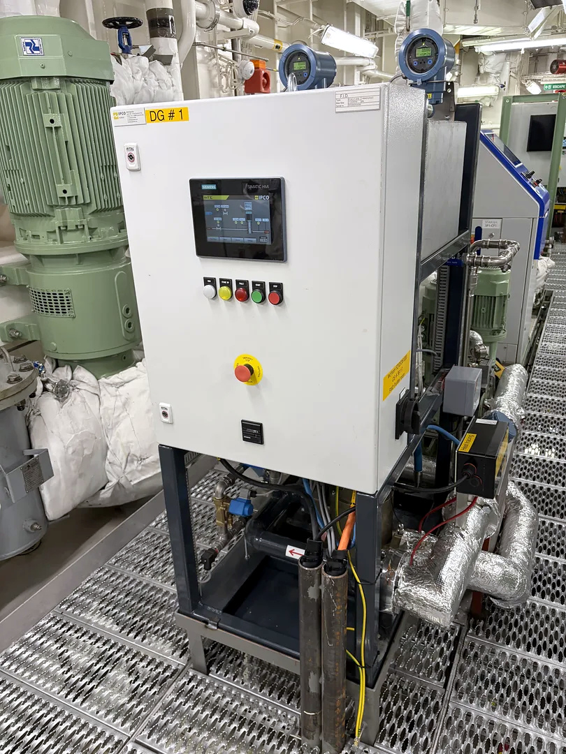 FID Injector water-fuel emulsion system with homogenizer, water dosing equipment and control panel.